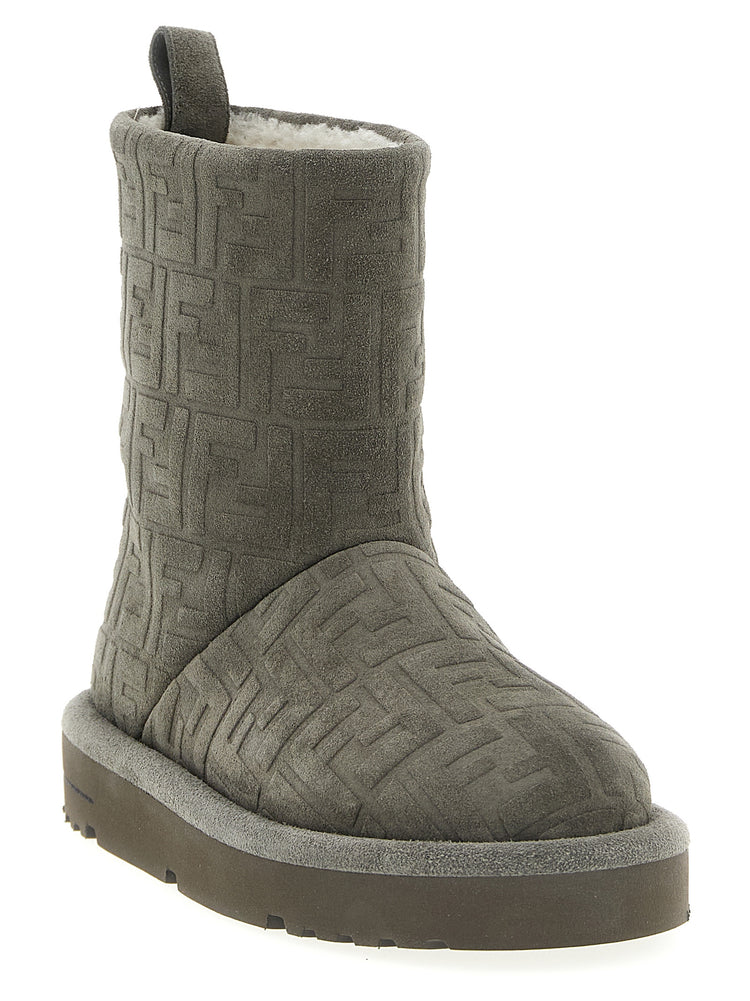 Fendi Gray Calfskin Ankle Boots - Side view