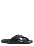 Saint Laurent Black Lamb Leather Slides - Front view