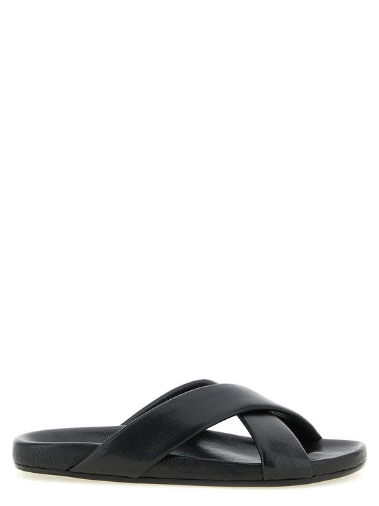 Saint Laurent Black Lamb Leather Slides - Front view
