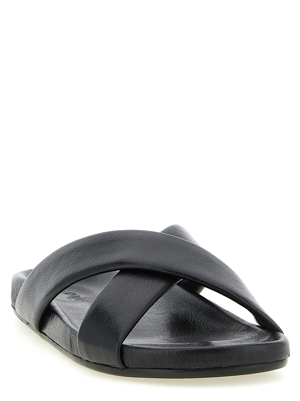 Saint Laurent Black Lamb Leather Slides - Side view