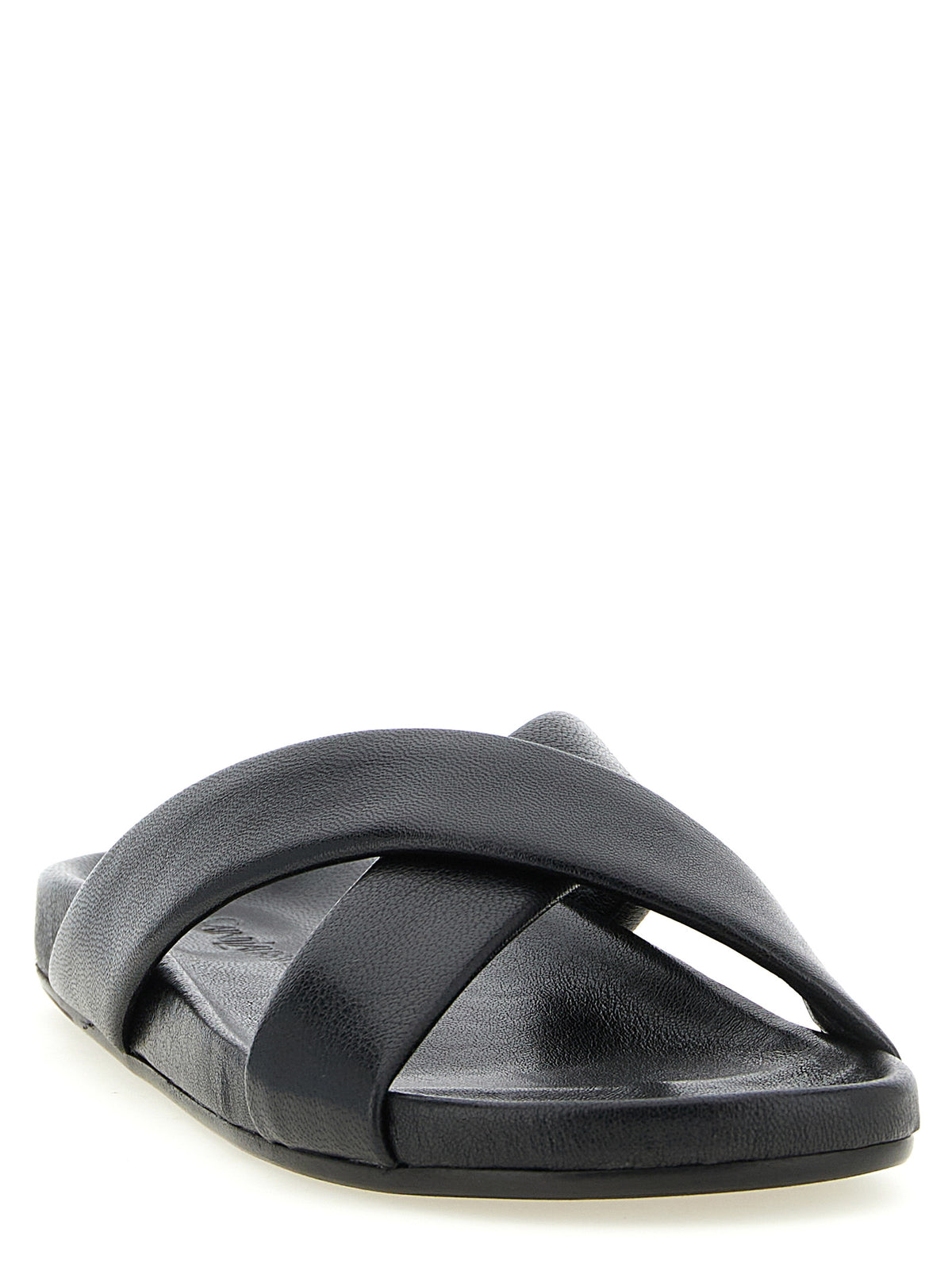 Saint Laurent Black Lamb Leather Slides - Side view