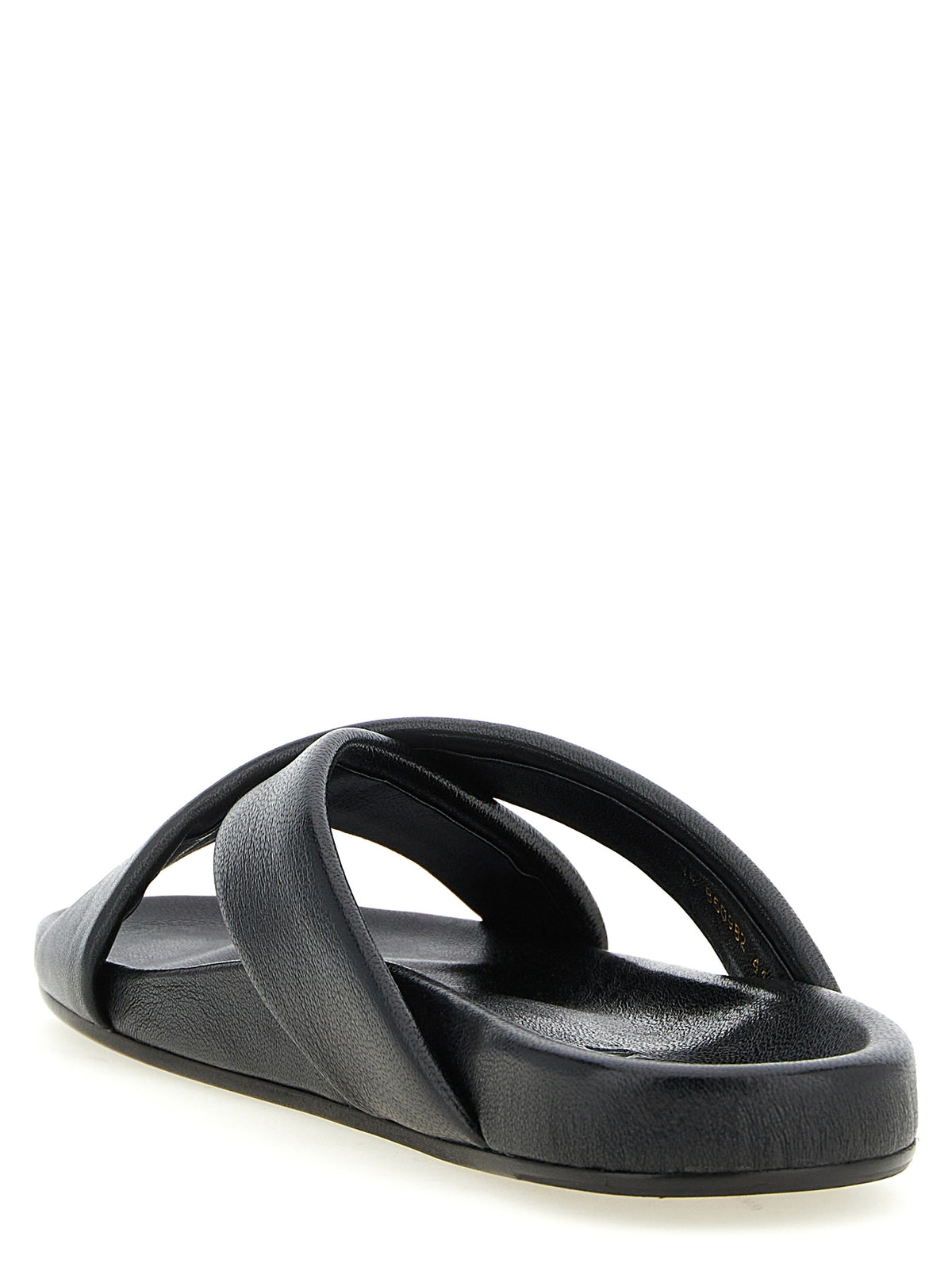 Saint Laurent Black Lamb Leather Slides - Back view