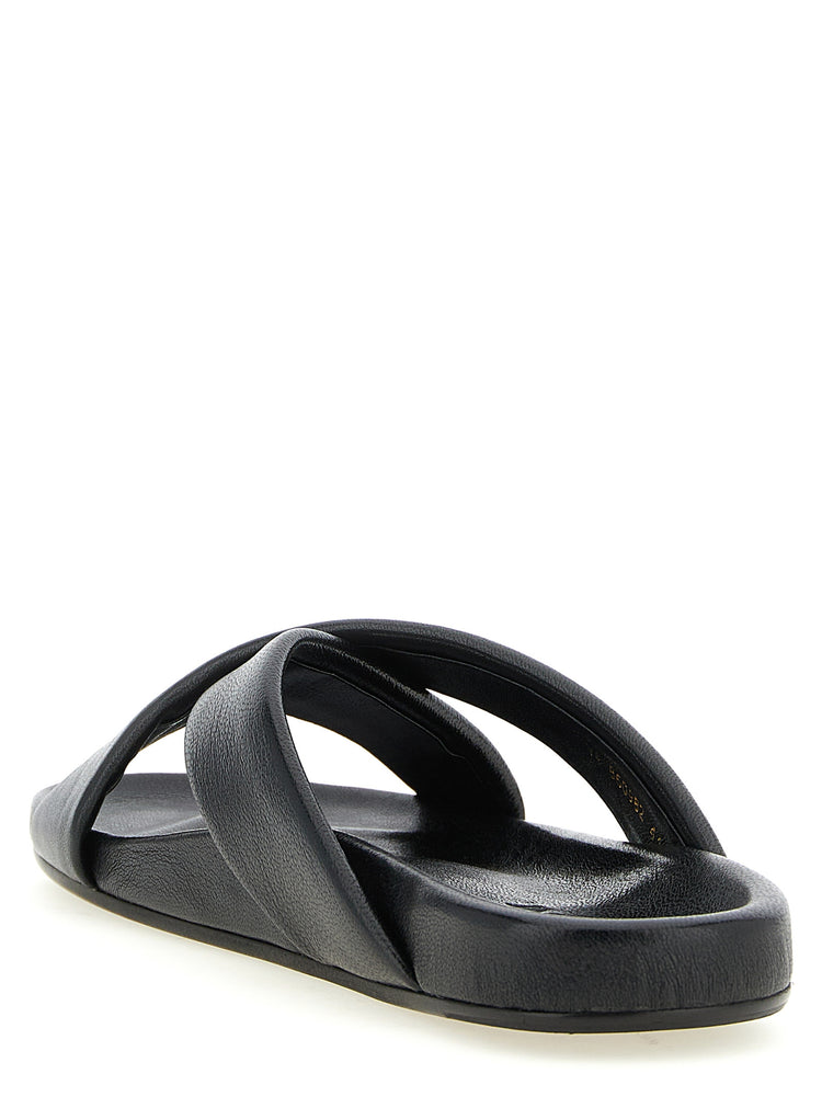 Saint Laurent Black Lamb Leather Slides - Back view