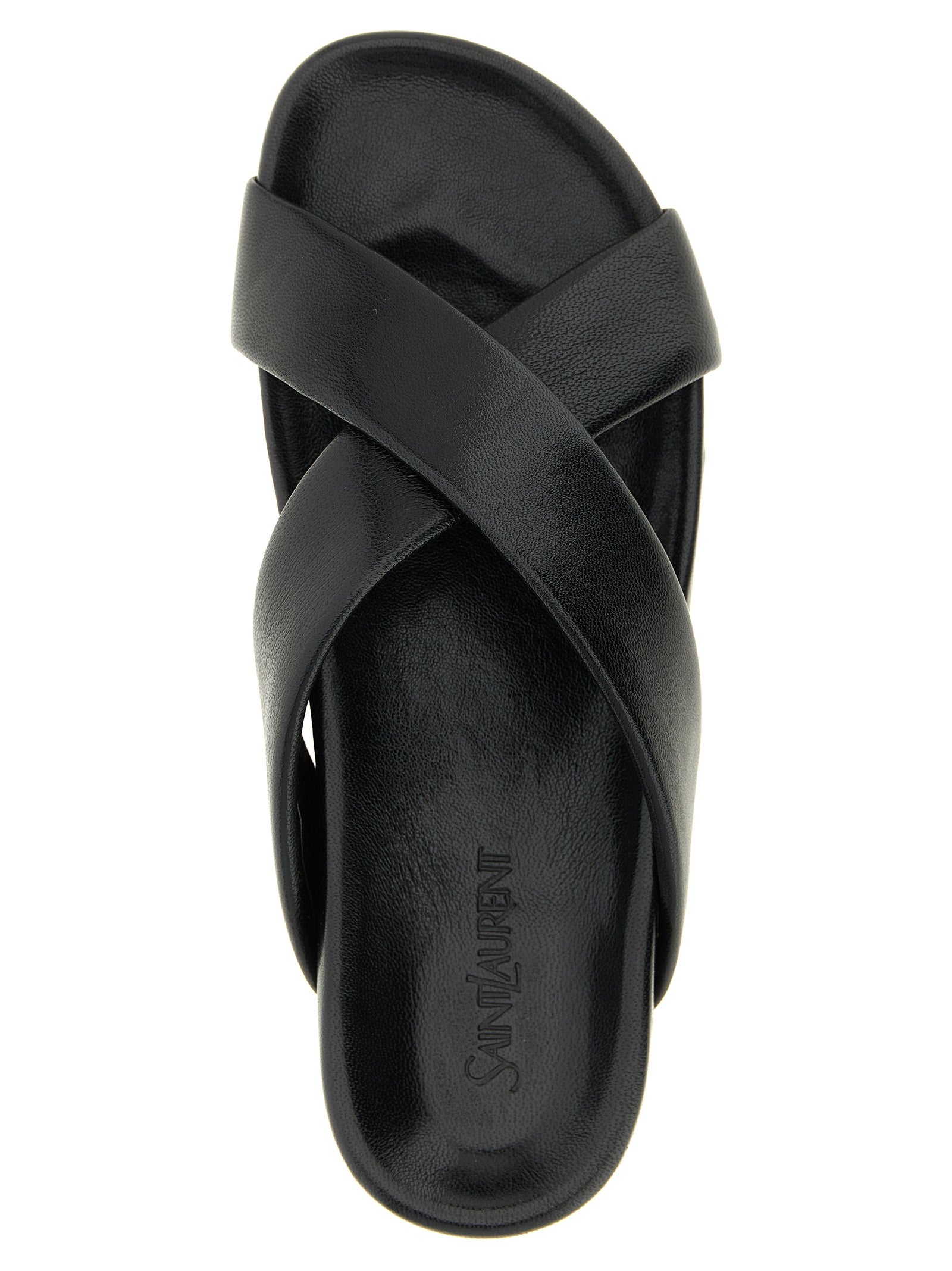 Saint Laurent Black Lamb Leather Slides - Detail view