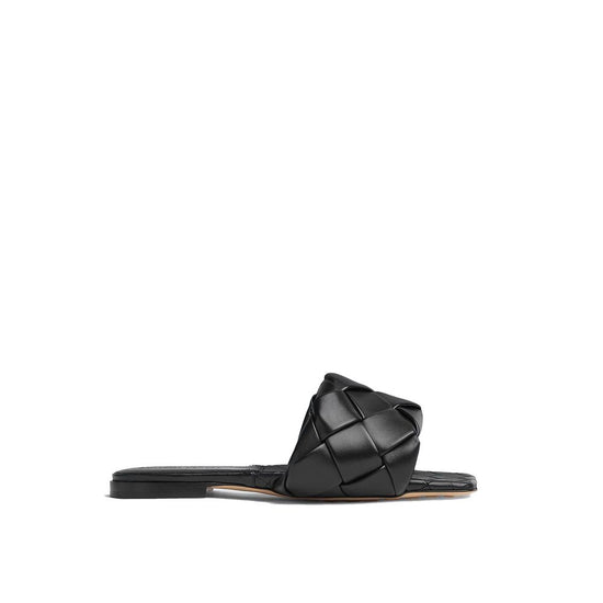 Bottega Veneta Black Lamb Leather Flat Sandals - Front view