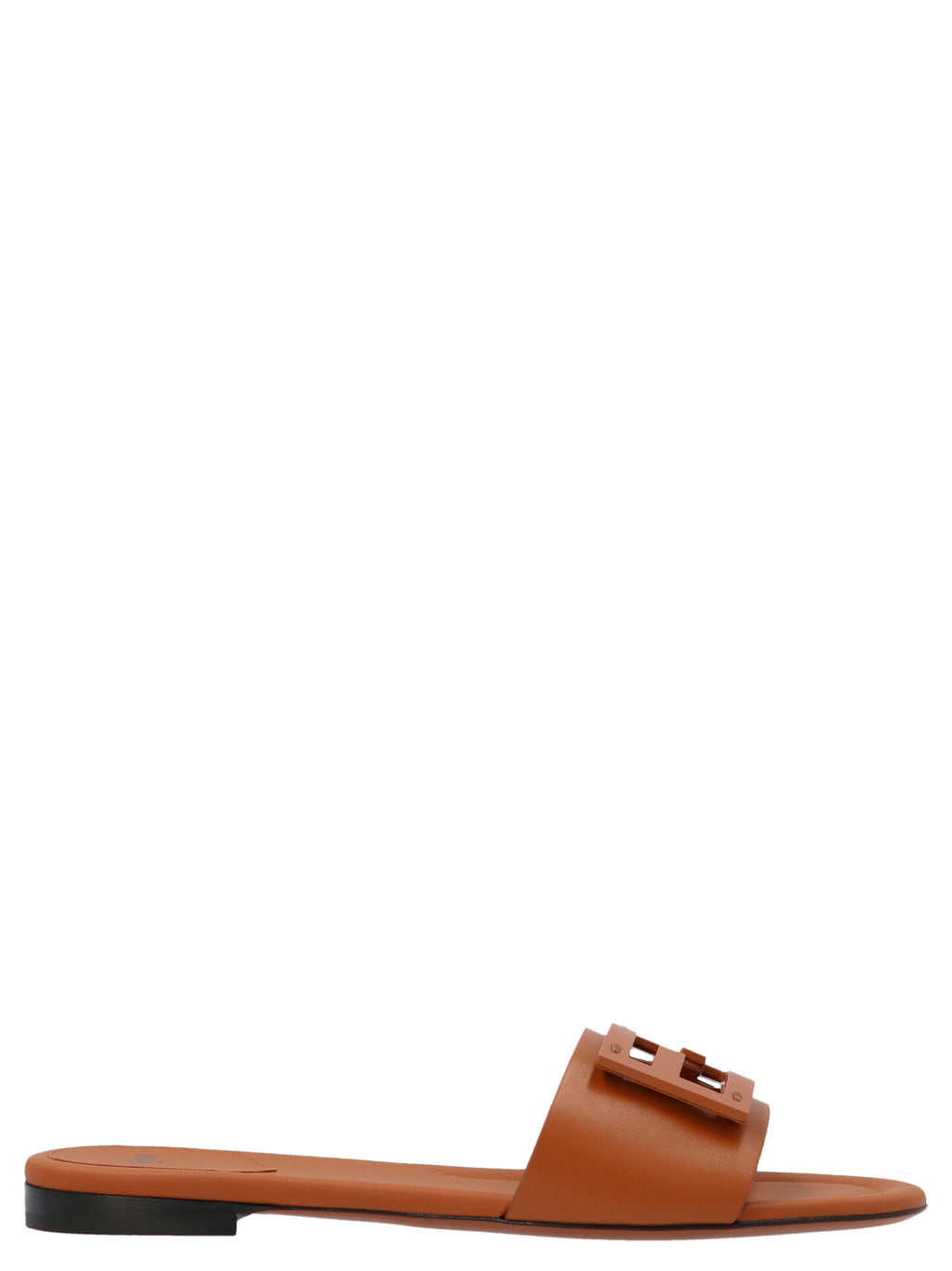 Fendi Brown Lamb Leather Slides - Side view