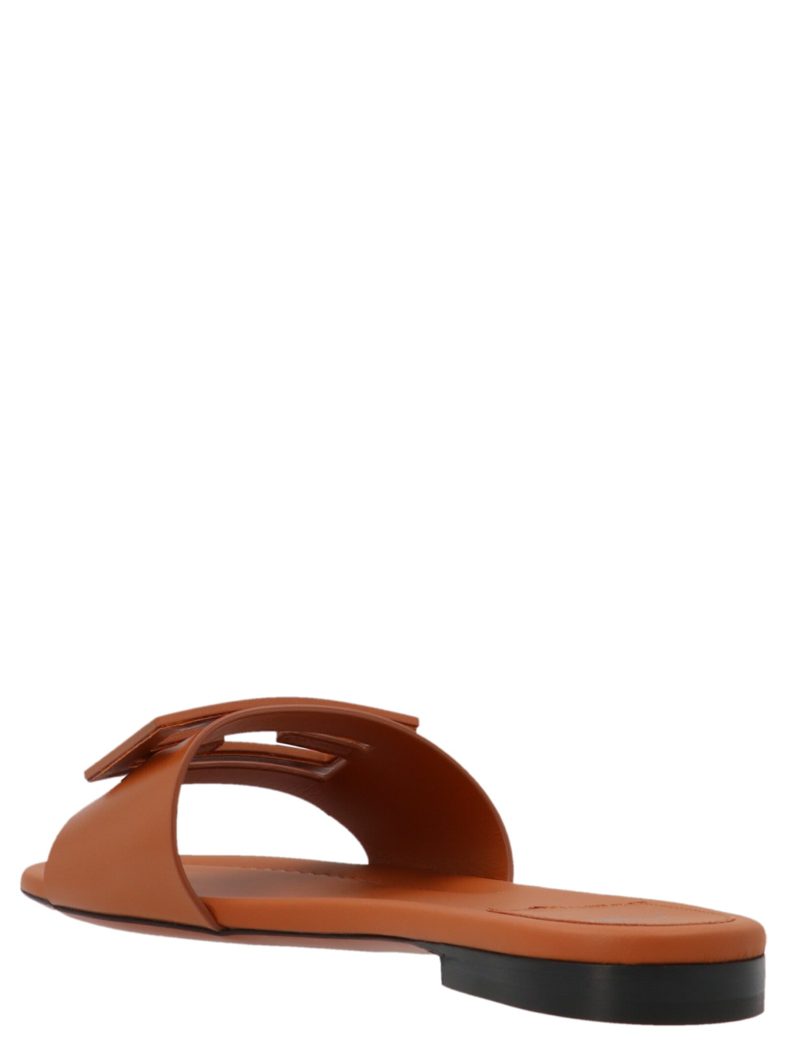 Fendi Brown Lamb Leather Slides - Back view