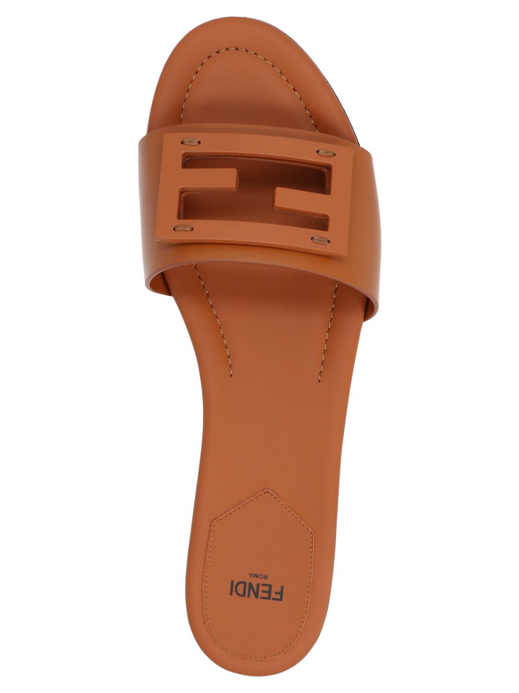 Fendi Brown Lamb Leather Slides - Detail view