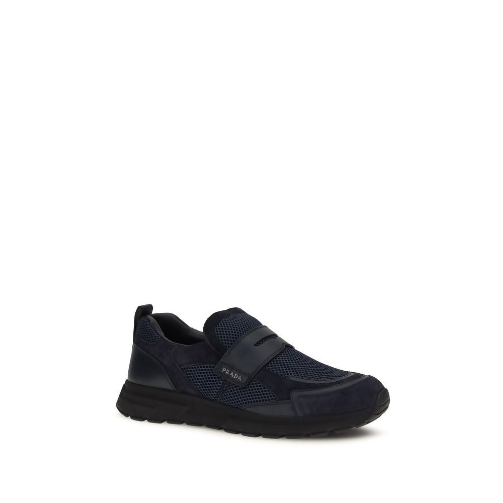 Prada Blue Calf Leather Athletic Sneakers - AW26 (Ref. PR2DE163FG0003ZM0F0008) - Side view