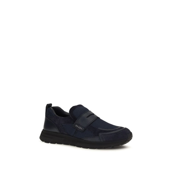 Prada Blue Calf Leather Athletic Sneakers - AW26 (Ref. PR2DE163FG0003ZM0F0008) - Side view