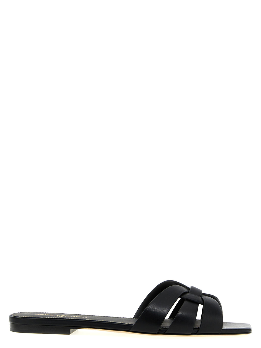 Saint Laurent Black Calfskin Slides - Front view