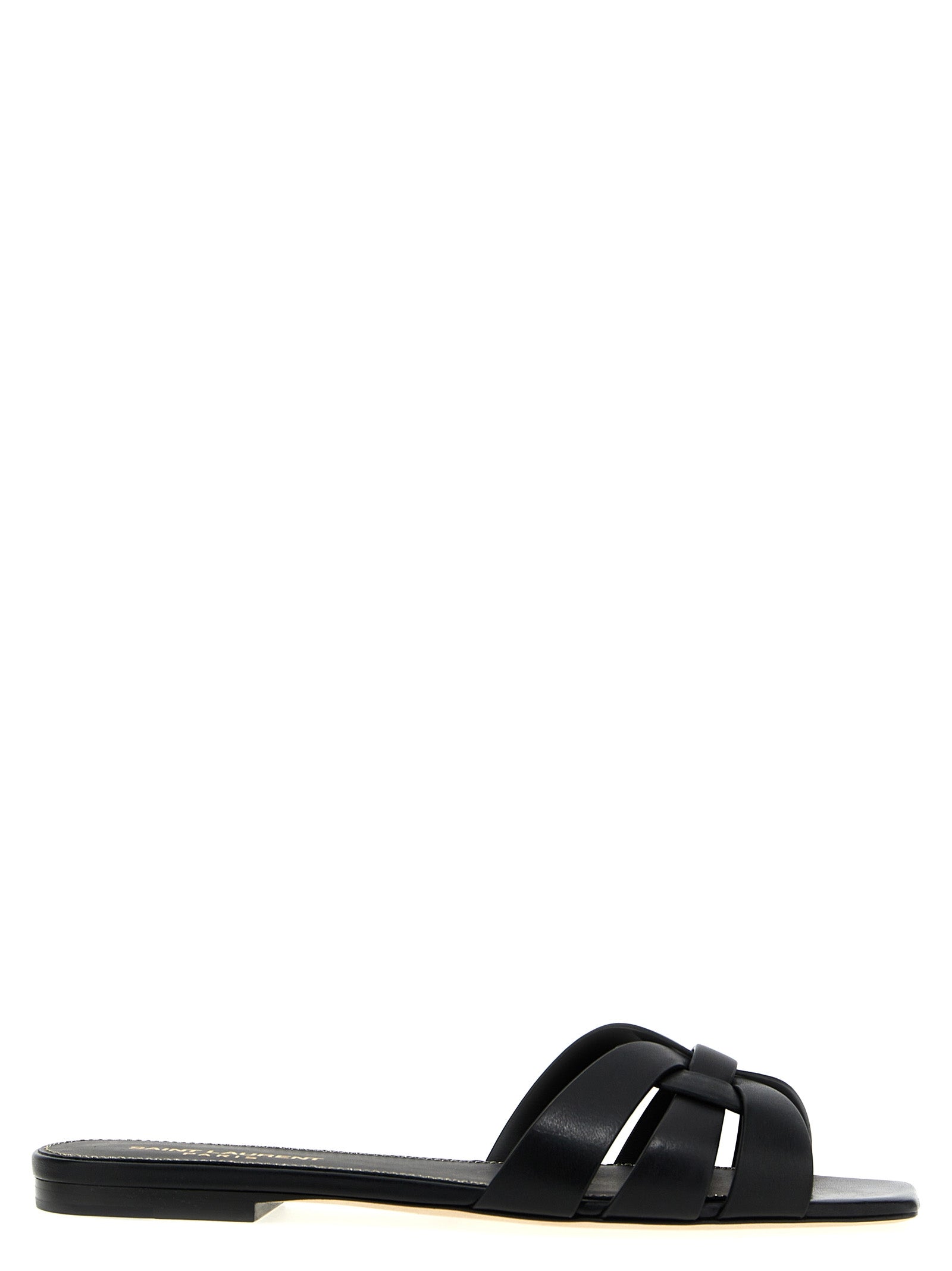 Saint Laurent Black Calfskin Slides - Front view