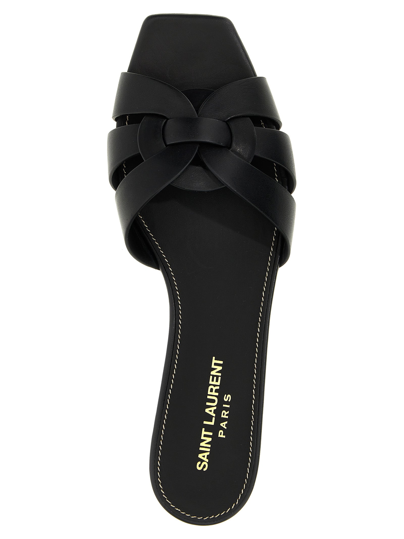 Saint Laurent Black Calfskin Slides - Detail view