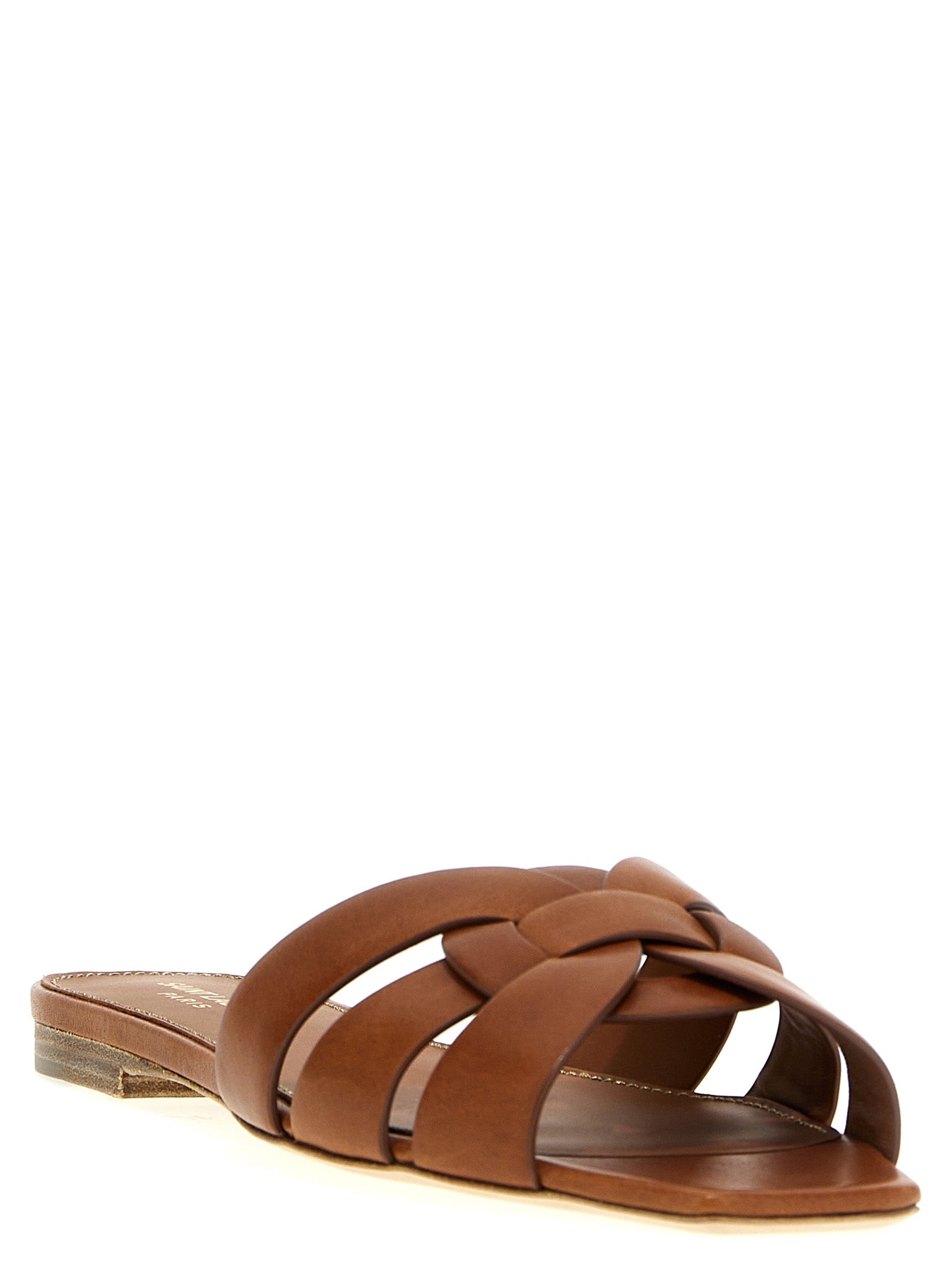 Saint Laurent Brown Calfskin Slides (Ref. SA231664) - Side view