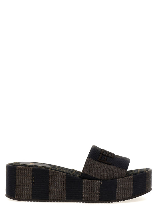 Fendi Brown Cotton Slides - Front view
