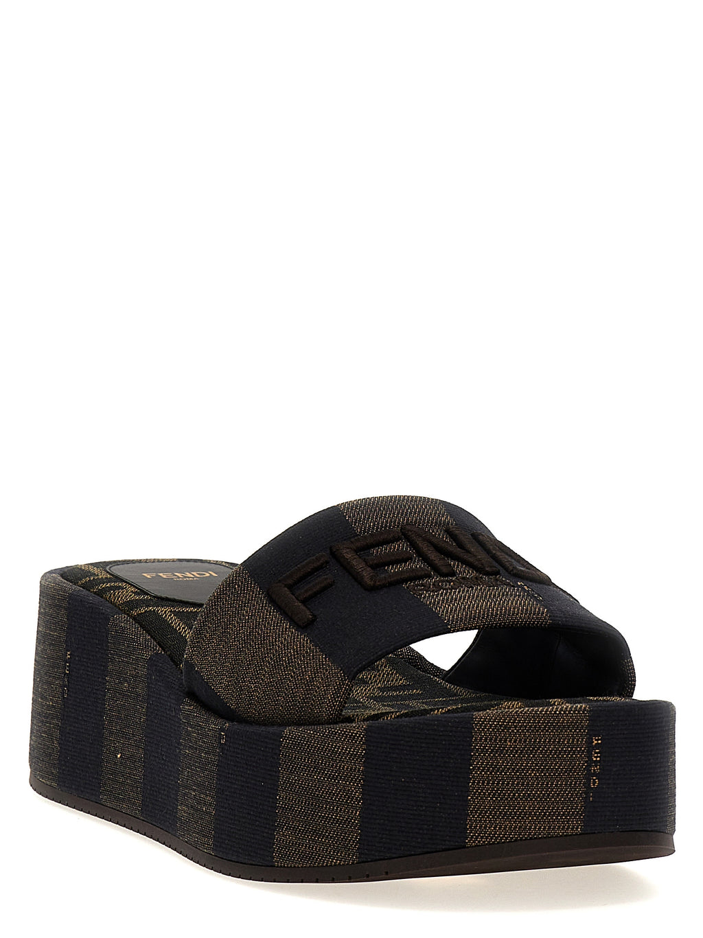Fendi Brown Cotton Slides - Side view