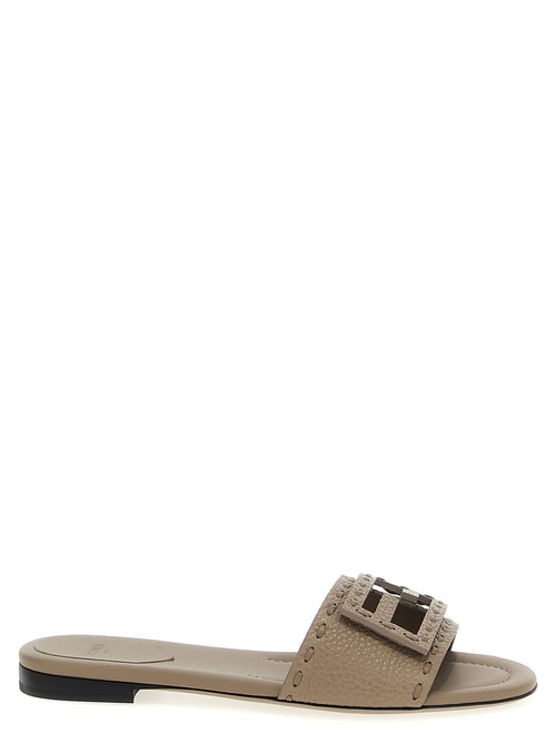 Fendi Gray Calfskin Slides - Front view
