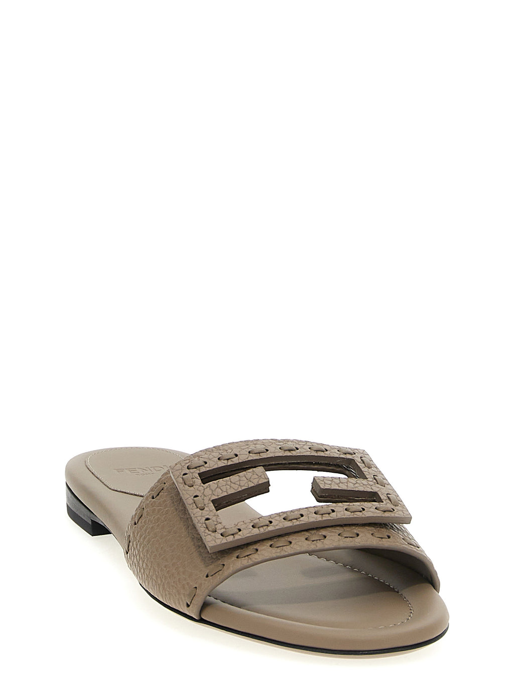 Fendi Gray Calfskin Slides - Side view