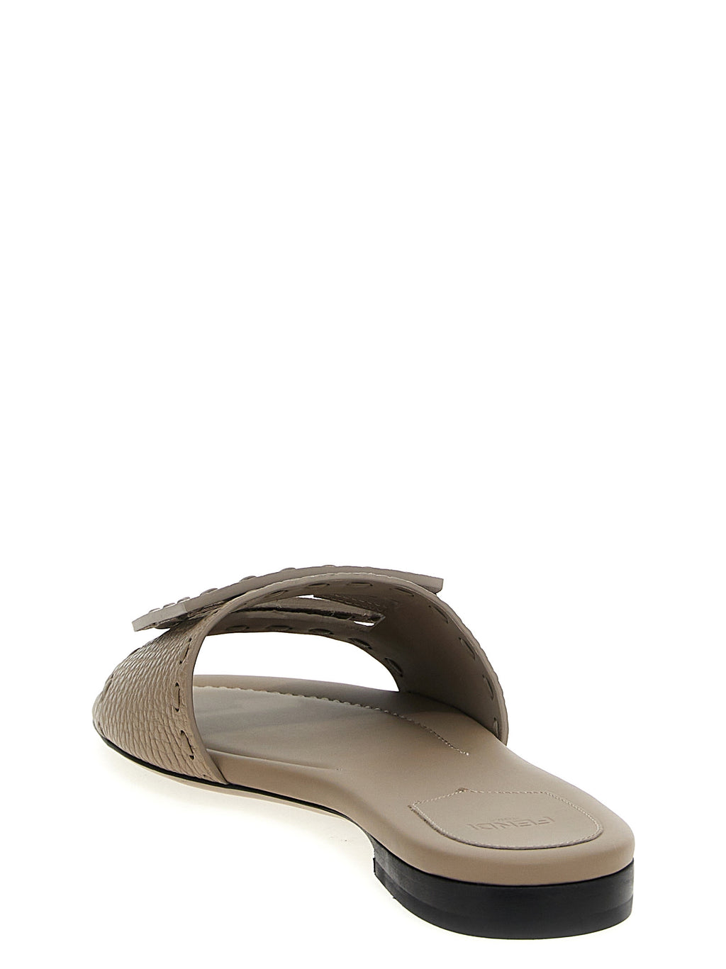 Fendi Gray Calfskin Slides - Back view