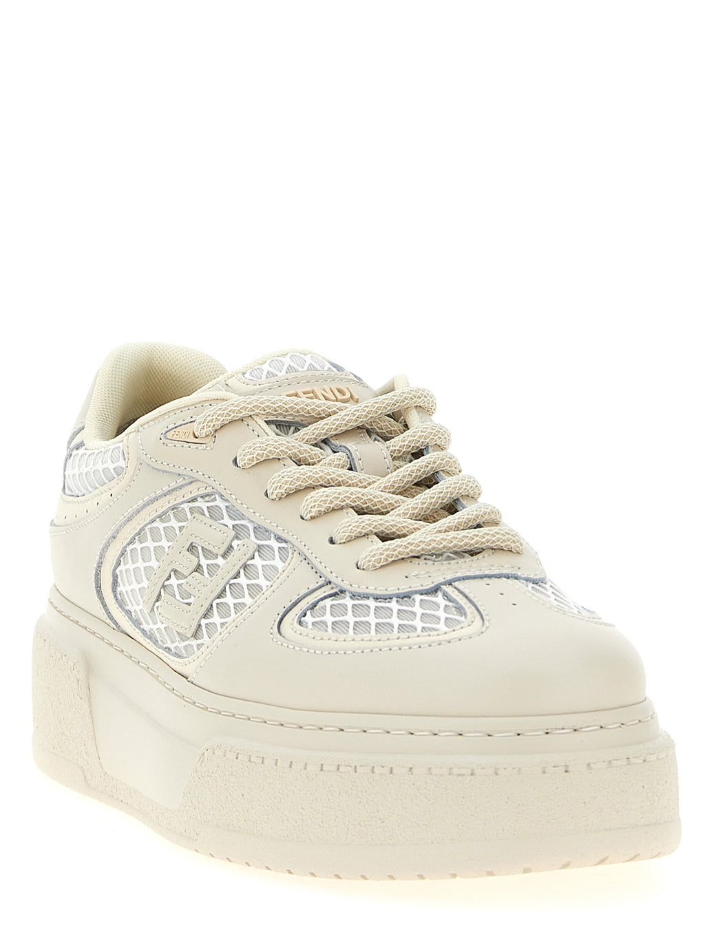Fendi Beige Calfskin Platform Sneakers - Side view