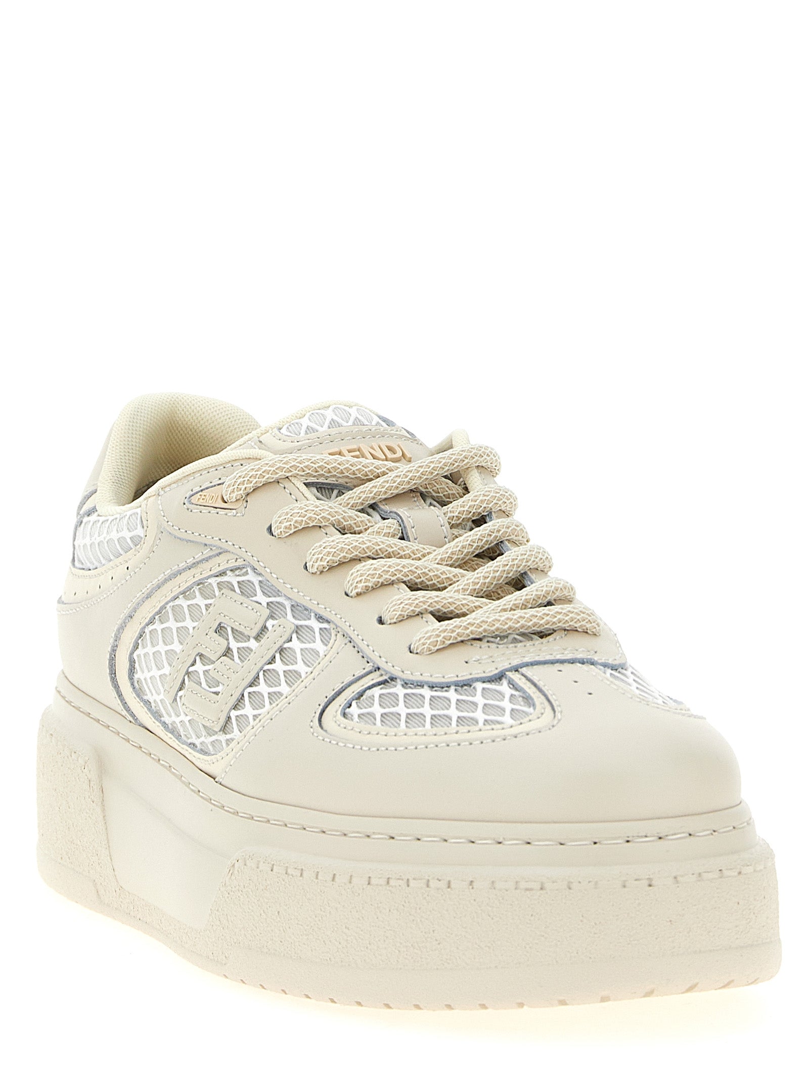 Fendi Beige Calfskin Platform Sneakers - Side view