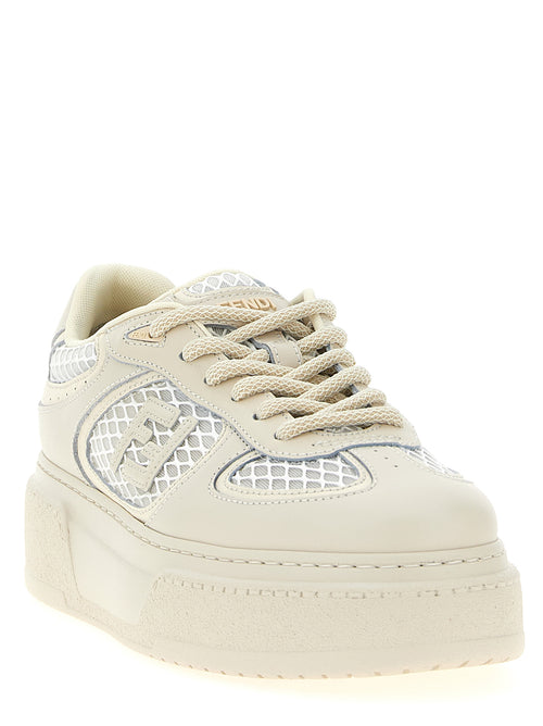 Fendi Beige Calfskin Platform Sneakers - Side view
