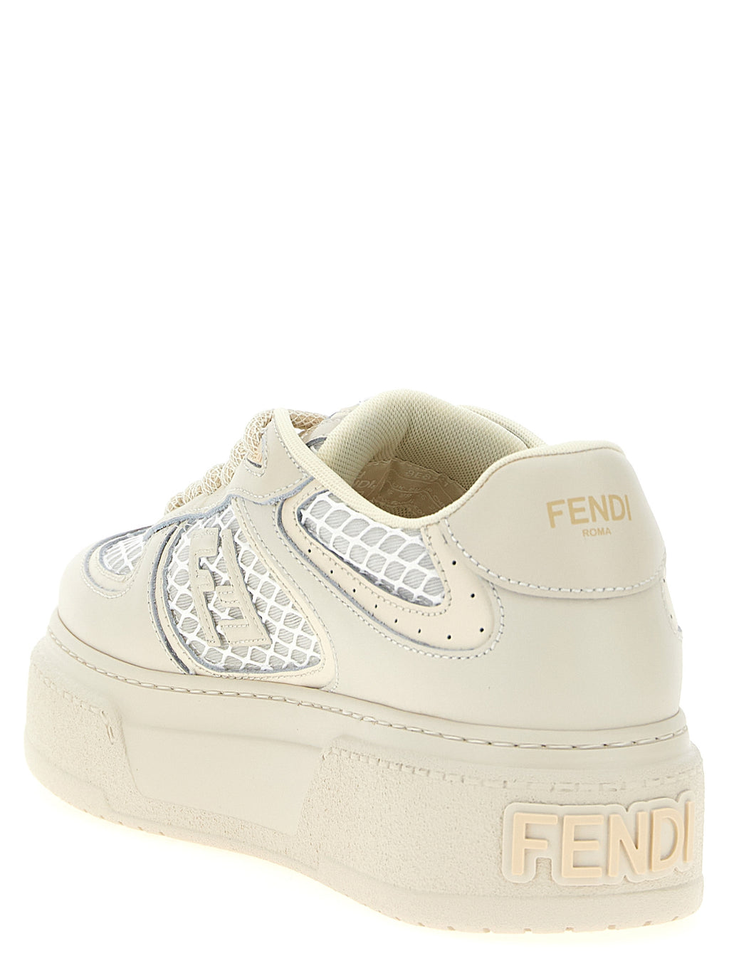 Fendi Beige Calfskin Platform Sneakers - Back view