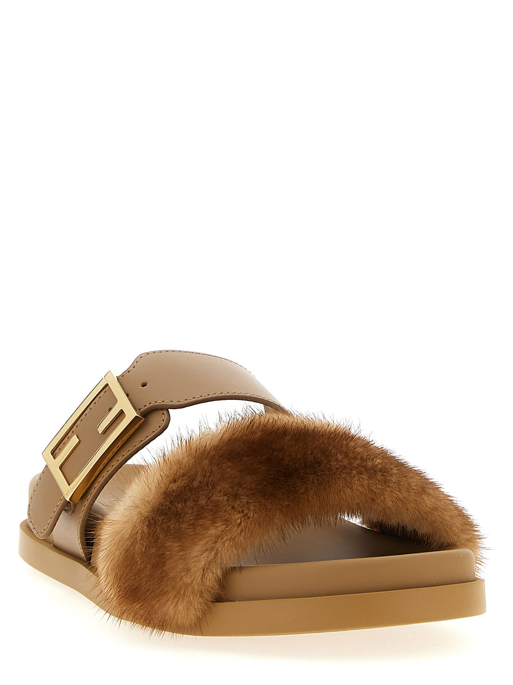 Fendi Brown Leather Slides - Side view