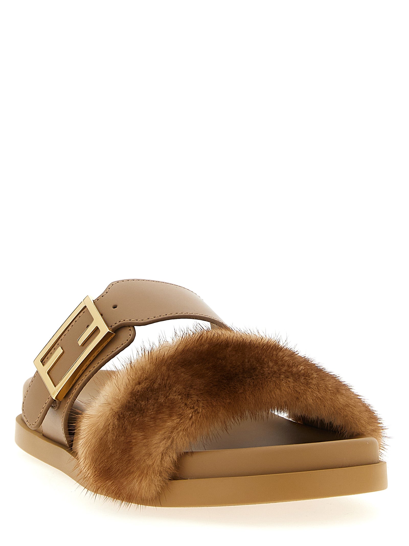 Fendi Brown Leather Slides - Side view