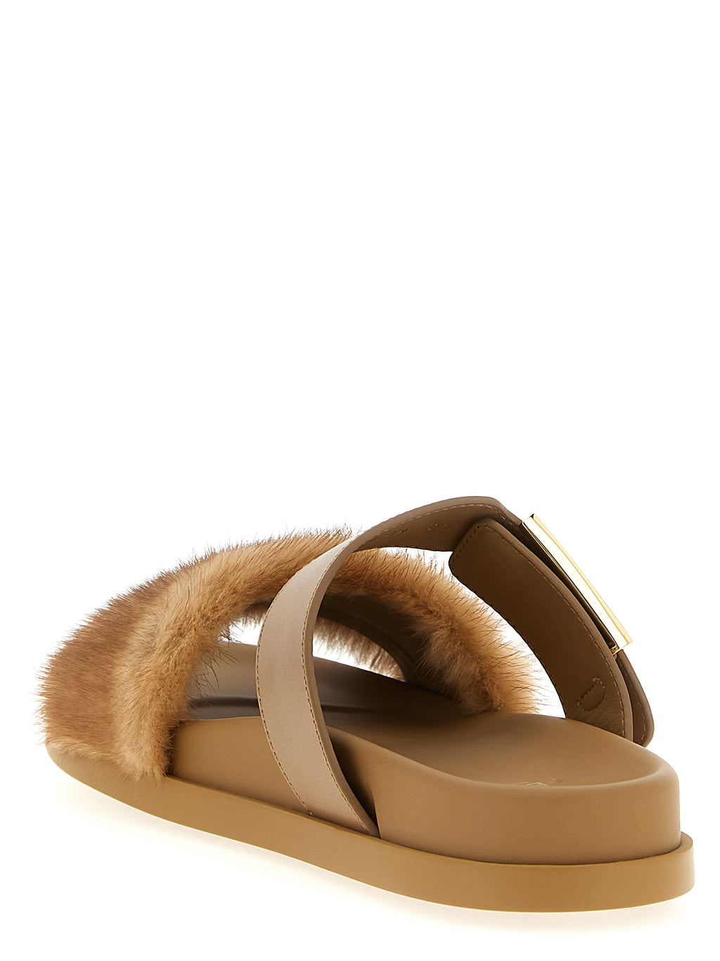 Fendi Brown Leather Slides - Back view