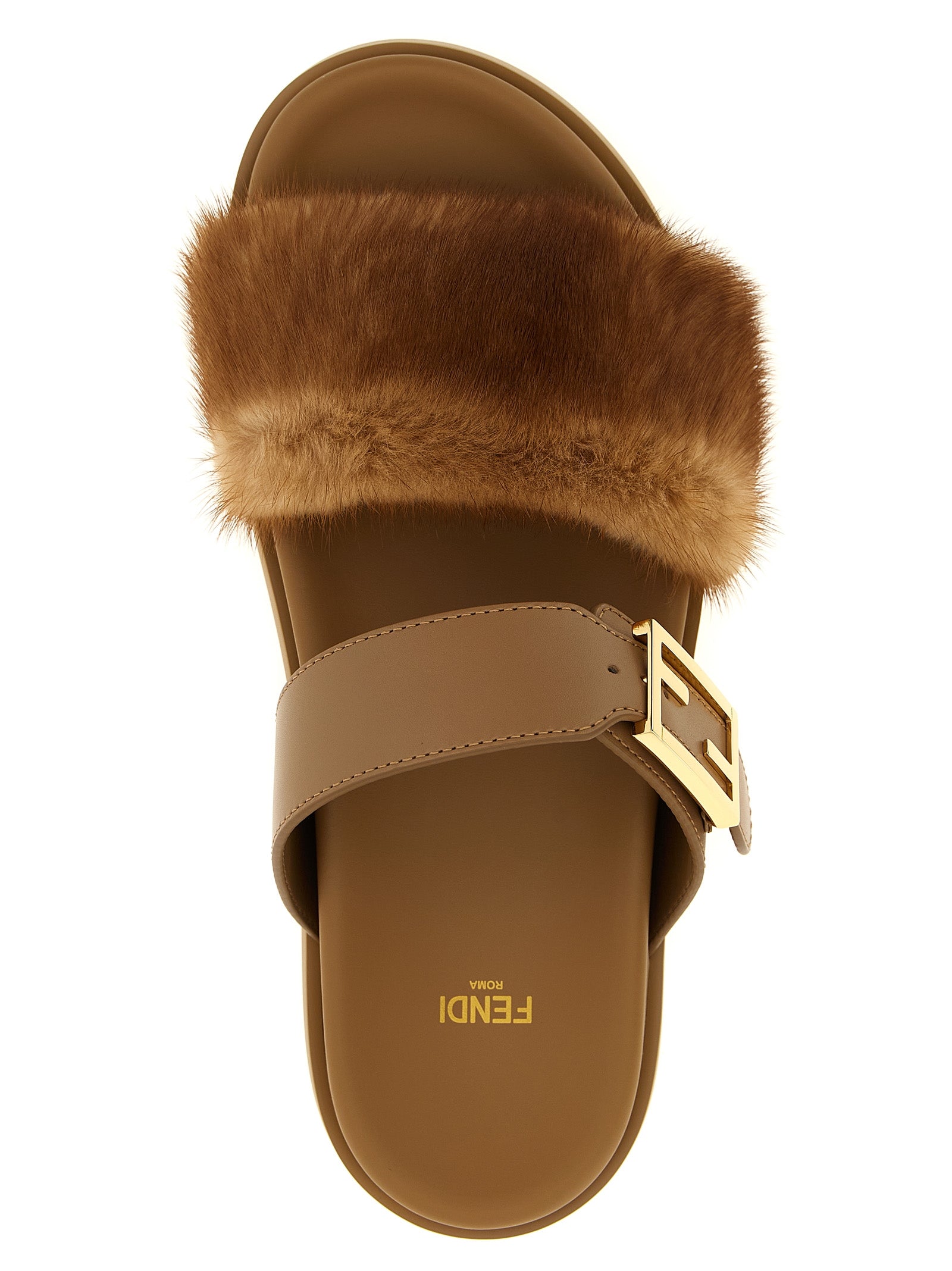 Fendi Brown Leather Slides - Detail view