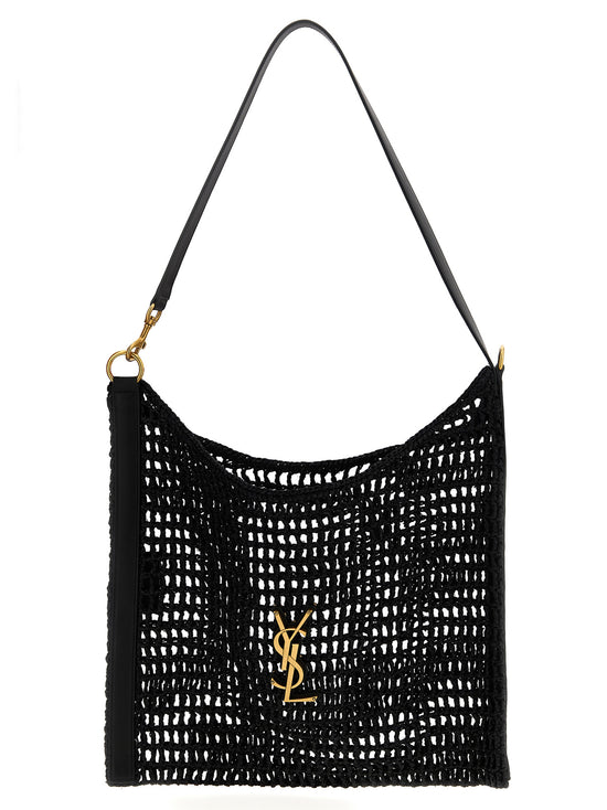 Saint Laurent Black Raffia Shoulder Bag - Front view