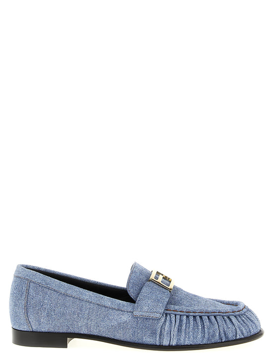 Fendi Blue Calfskin Slip On Loafers - Front view