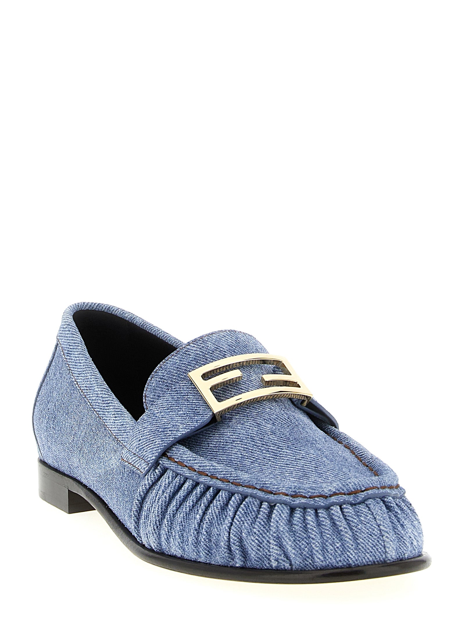Fendi Blue Calfskin Slip On Loafers - Side view
