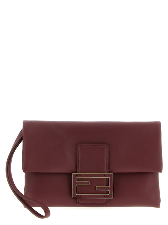 Fendi Bordeaux Lamb Leather Clutch Bag - Front view