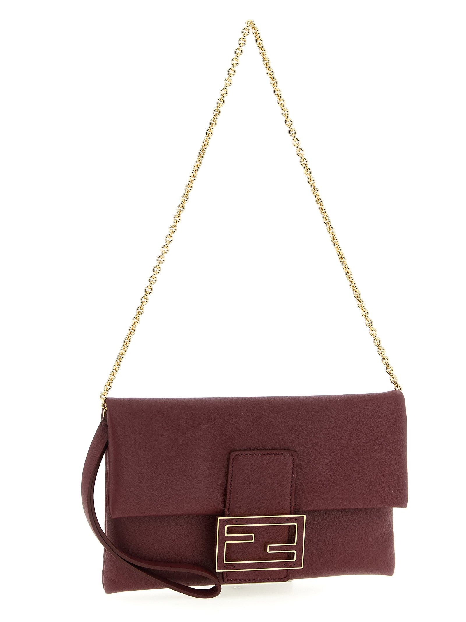 Fendi Bordeaux Lamb Leather Clutch Bag - Back view