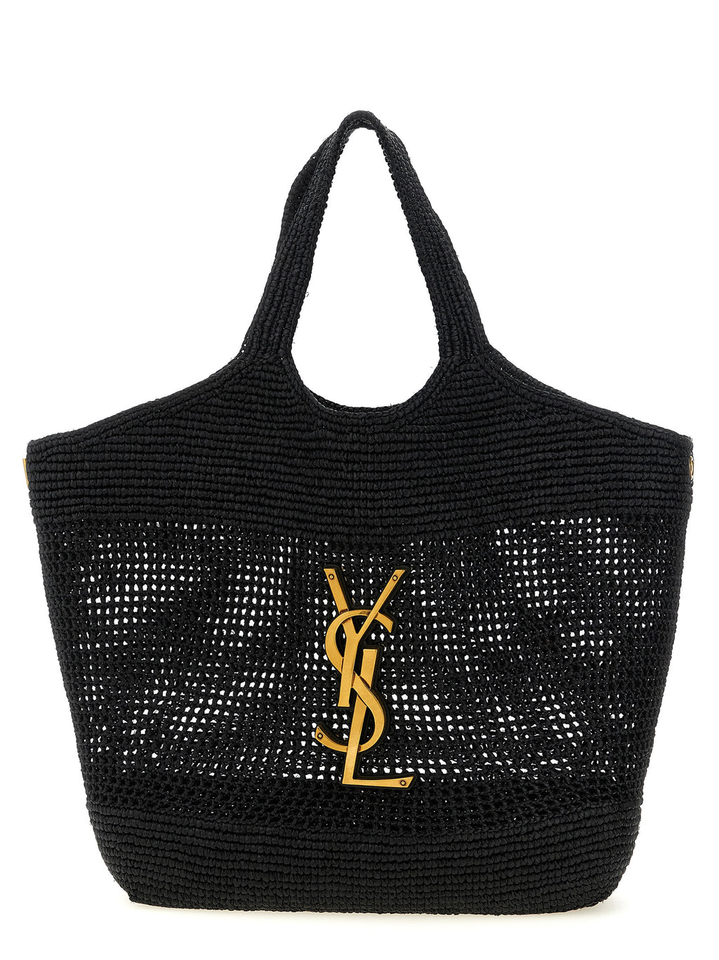 Saint Laurent Black Raffia Tote Bag - Front view