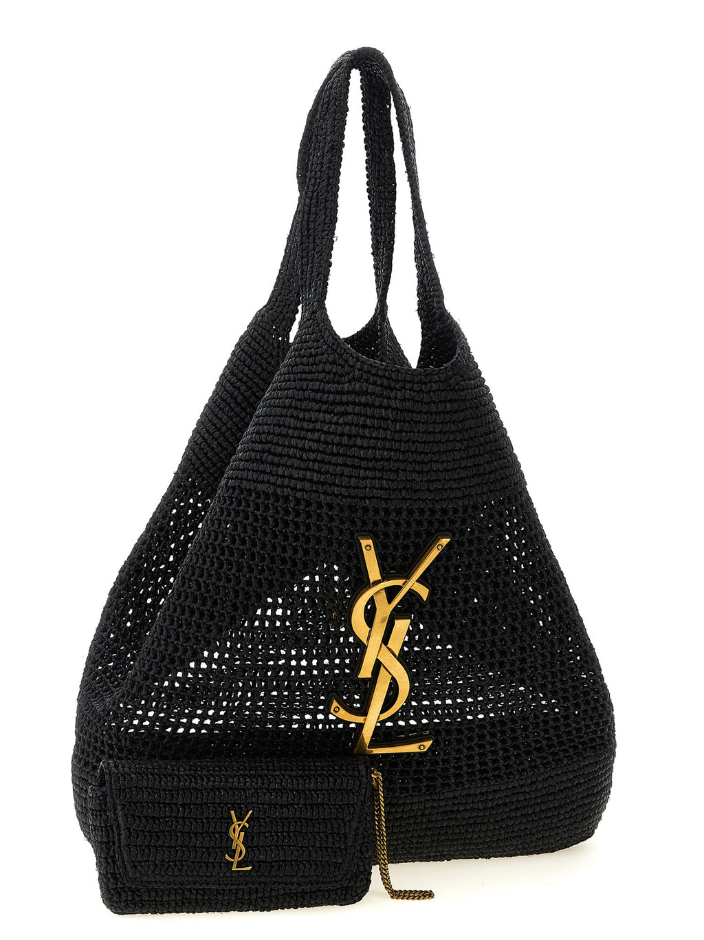 Saint Laurent Black Raffia Tote Bag - Back view