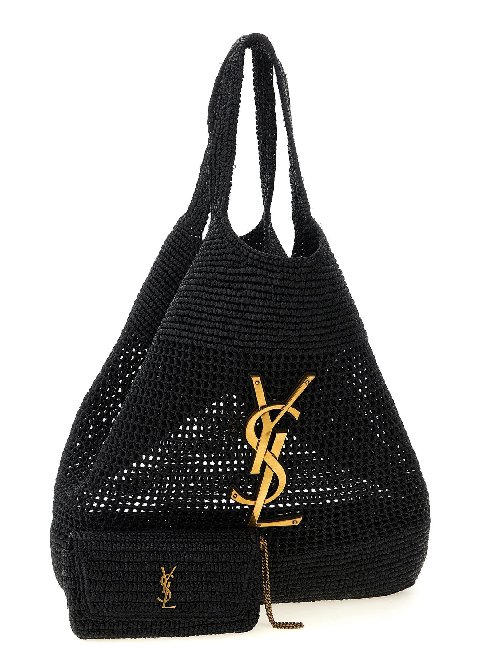 Saint Laurent Black Raffia Tote Bag - Back view