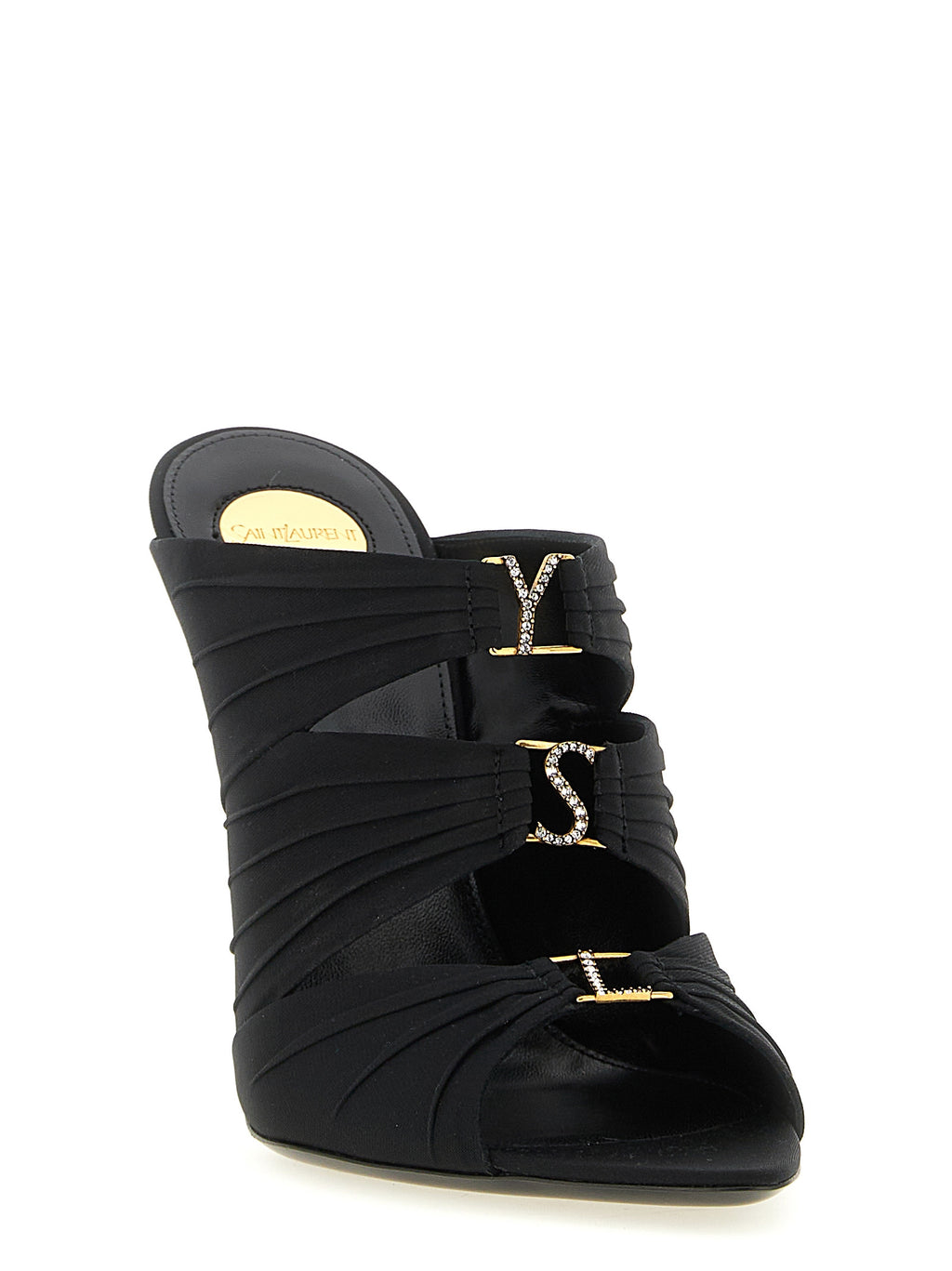 Saint Laurent Black Viscose Stiletto Heel Sandals - Side view