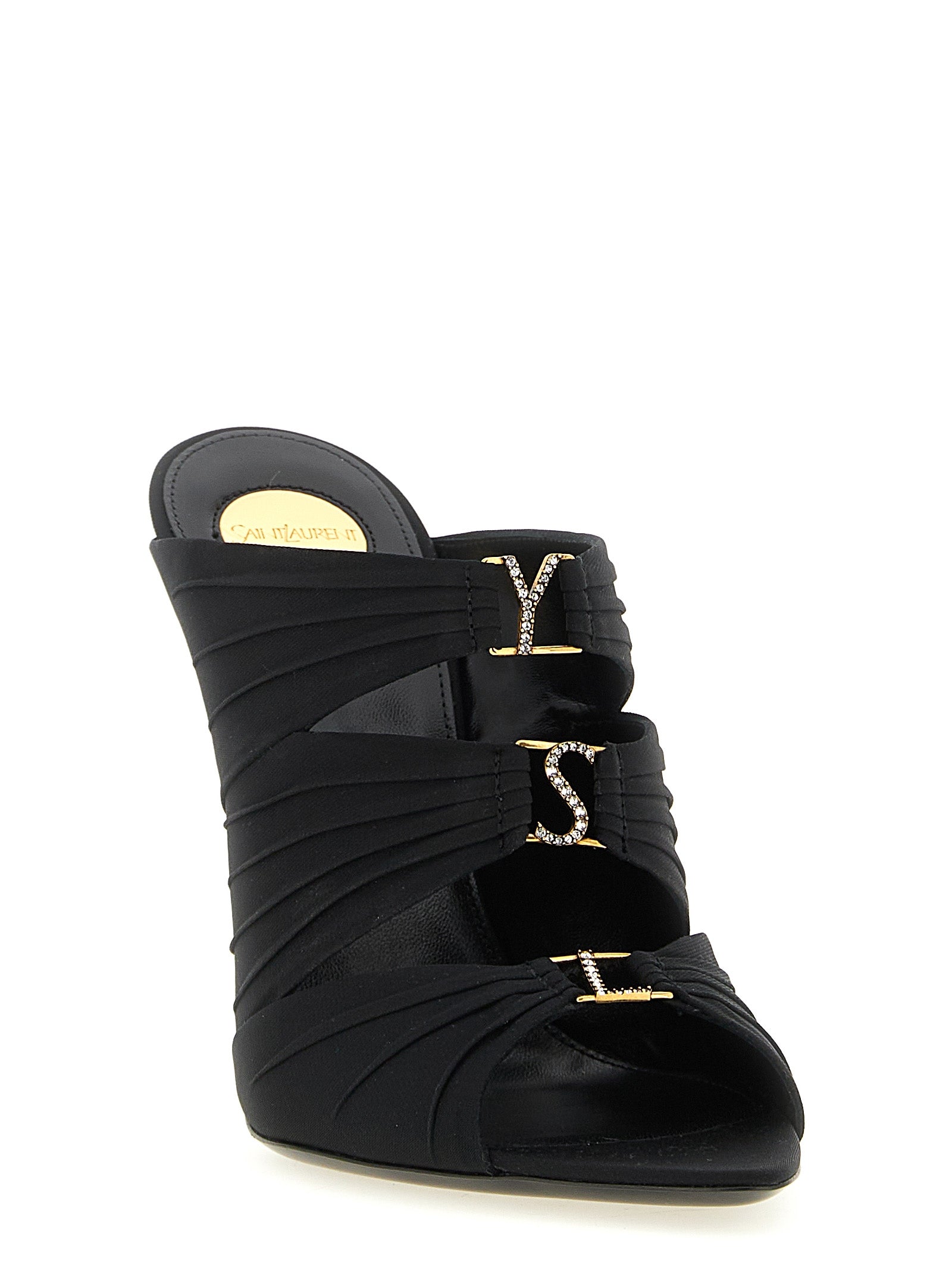 Saint Laurent Black Viscose Stiletto Heel Sandals - Side view