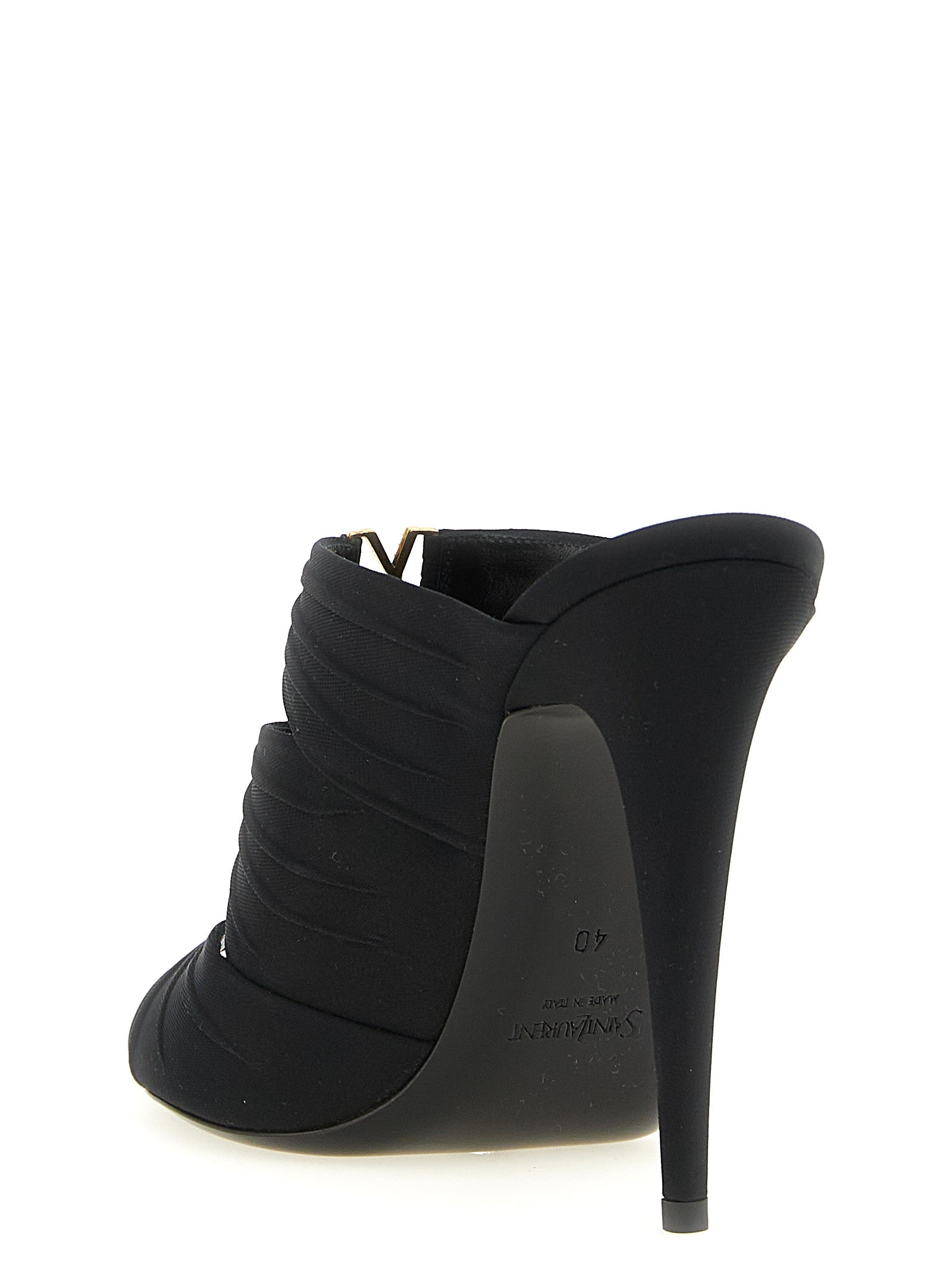 Saint Laurent Black Viscose Stiletto Heel Sandals - Back view