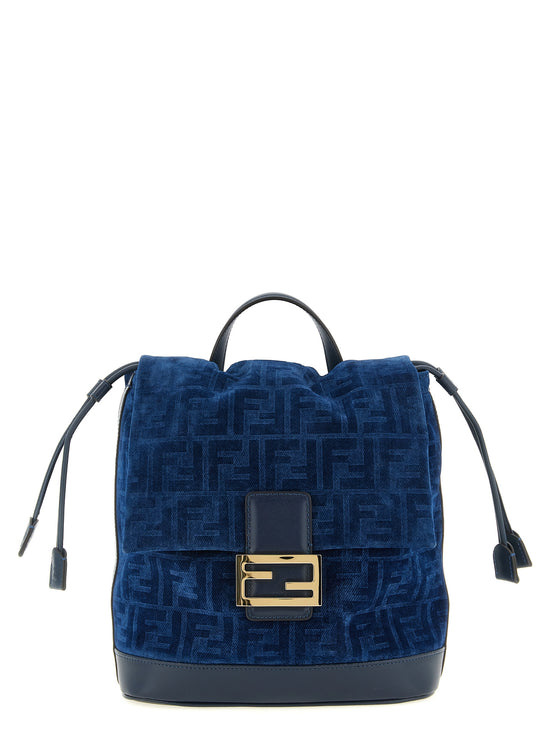 Fendi Blue Cotton Backpack - Front view