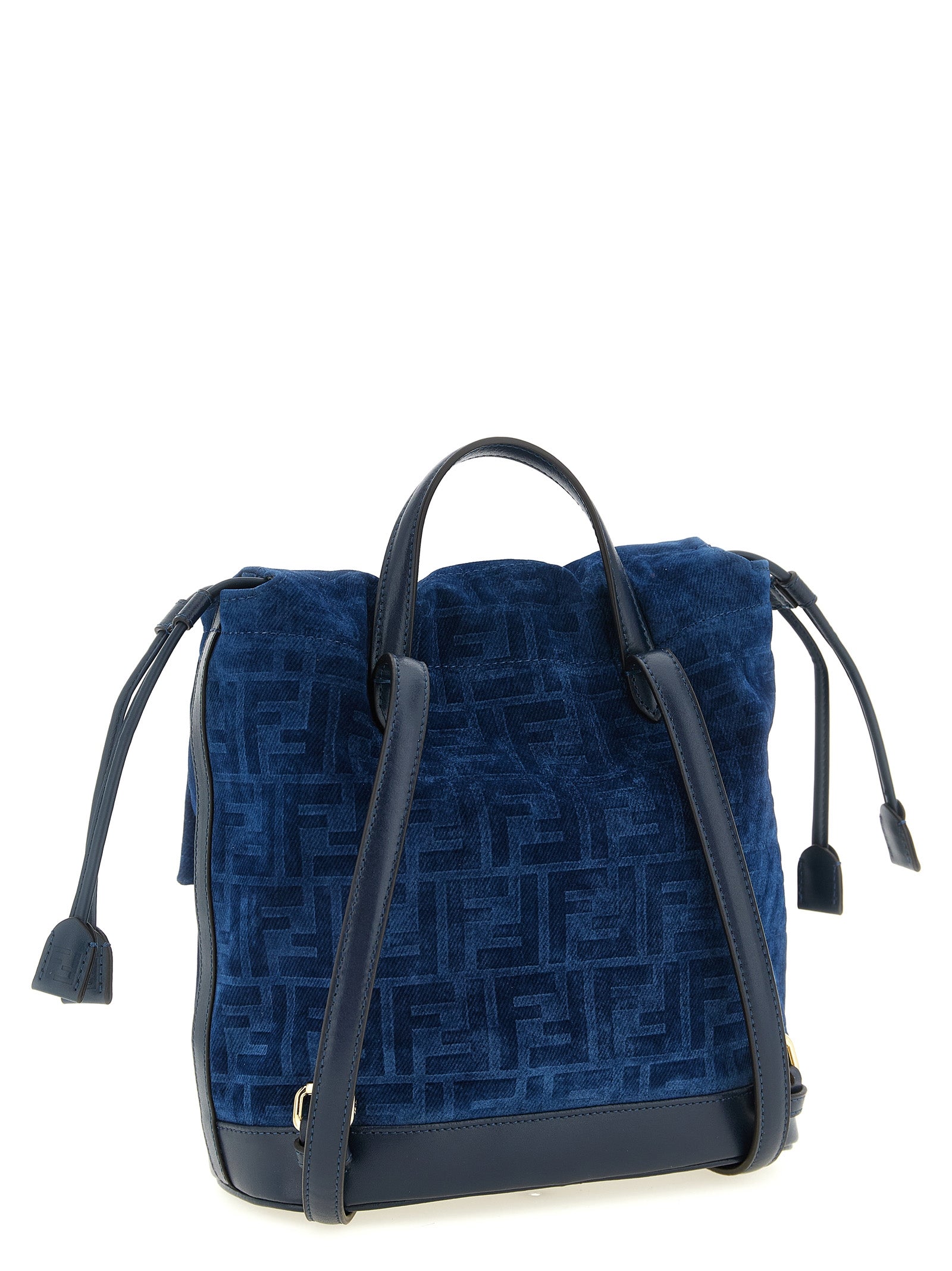 Fendi Blue Cotton Backpack - Side view