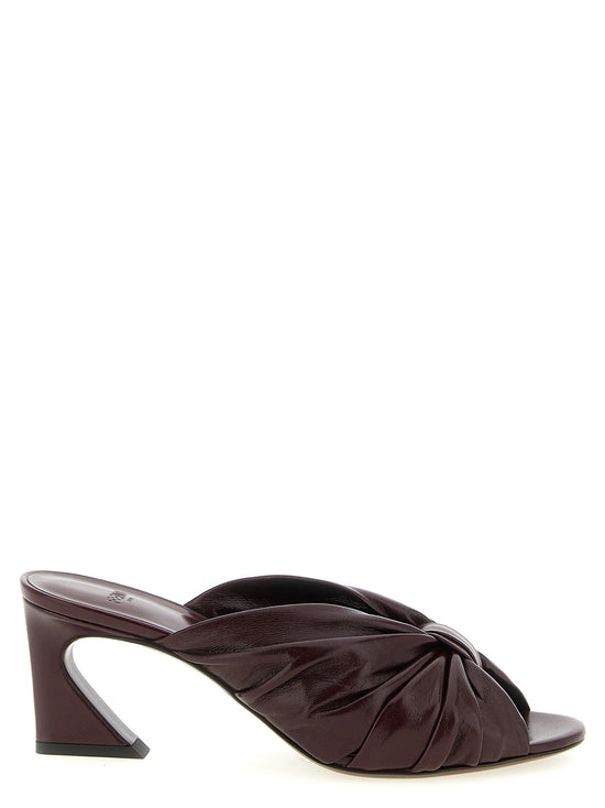 Fendi Bordeaux Lamb Leather Platform Sandals - Front view