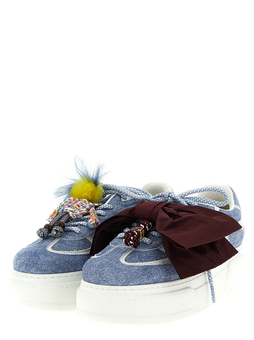 Fendi Blue Calfskin Platform Sneakers - Side view