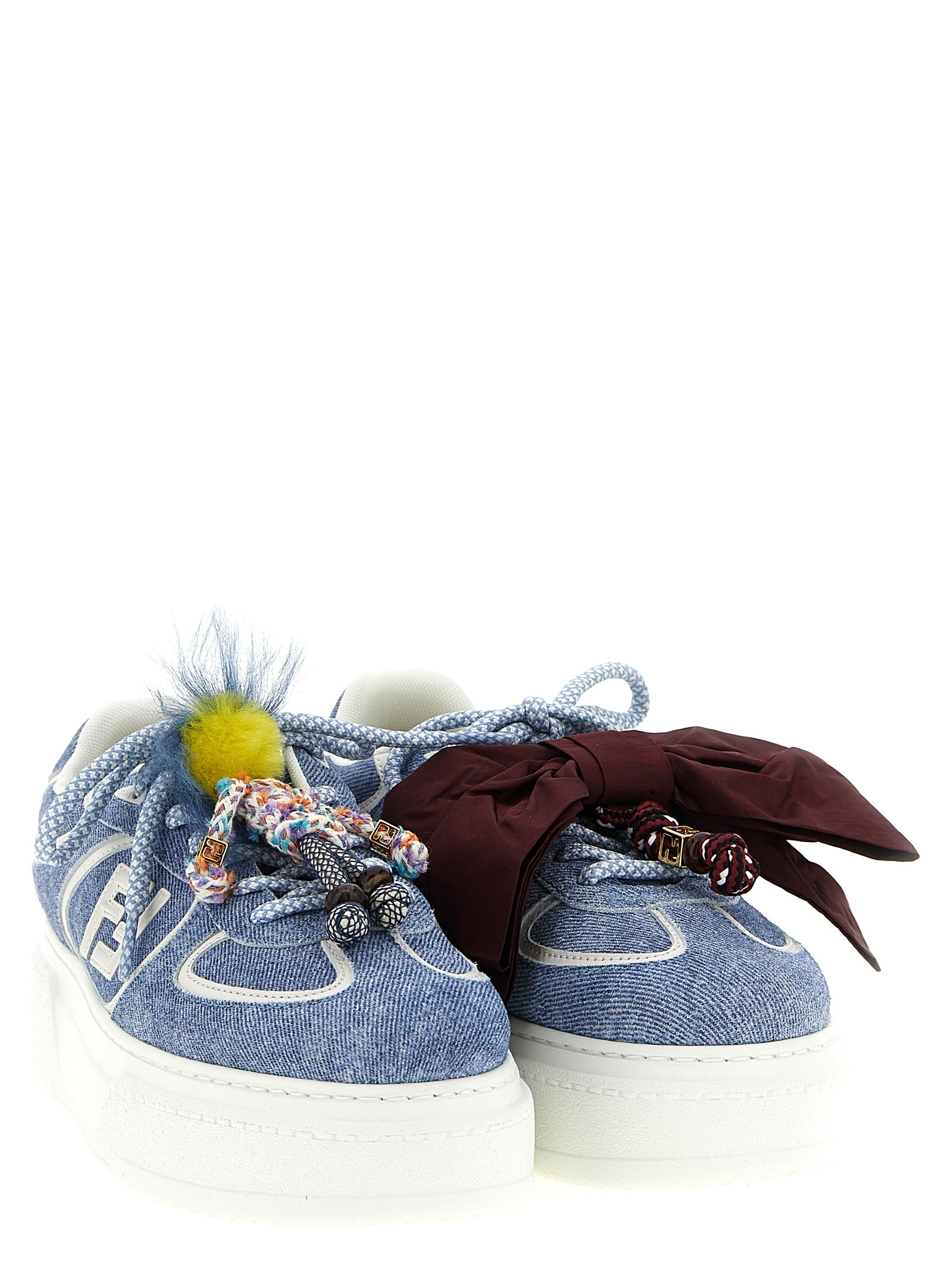 Fendi Blue Calfskin Platform Sneakers - Back view