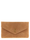 Saint Laurent Brown Lamb Leather Clutch Bag - Front view