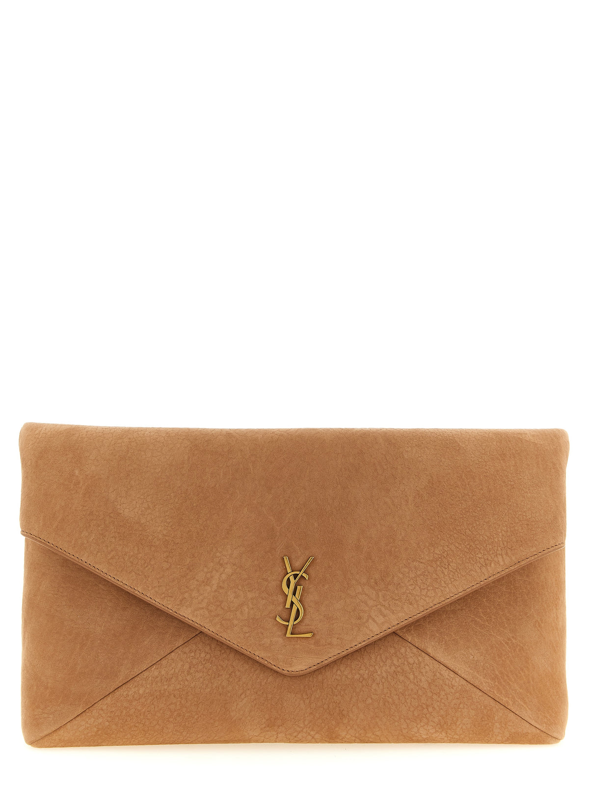 Saint Laurent Brown Lamb Leather Clutch Bag - Front view