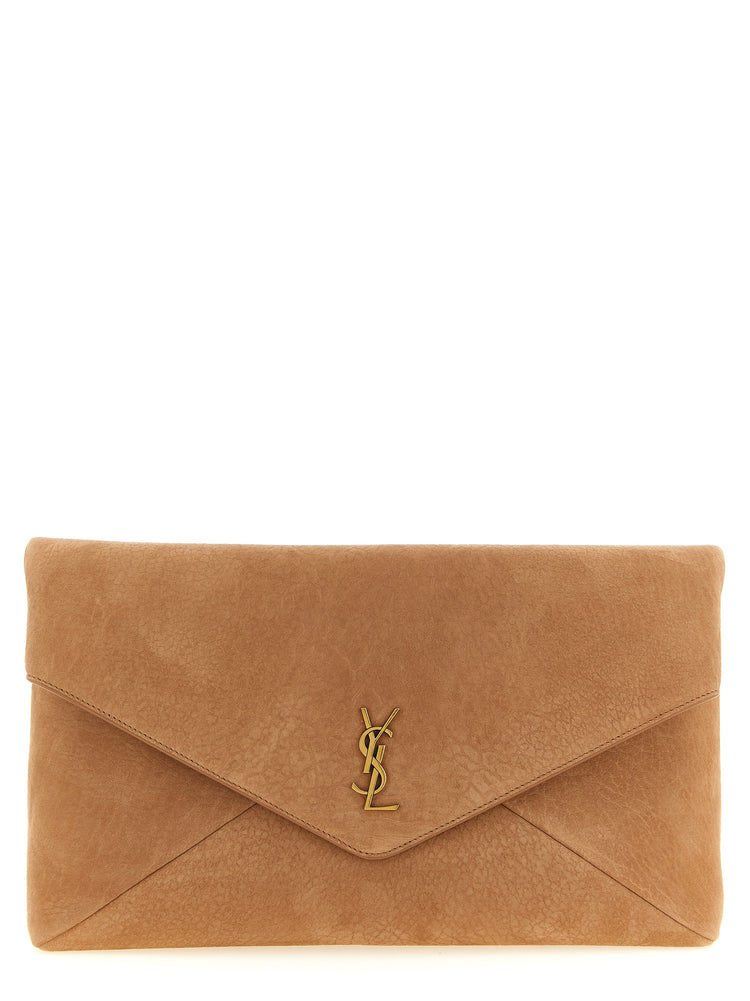 Saint Laurent Brown Lamb Leather Clutch Bag - Front view